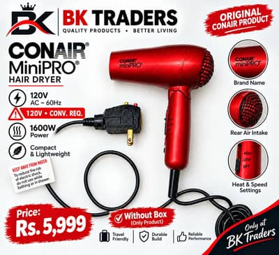 Original Conair MiniPRO Hair Dryer 1600W 120V - BK Traders