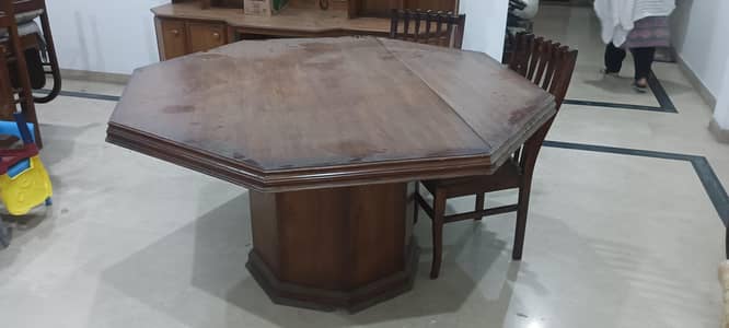Octagon wooden Dining Table With 8 Chairs .