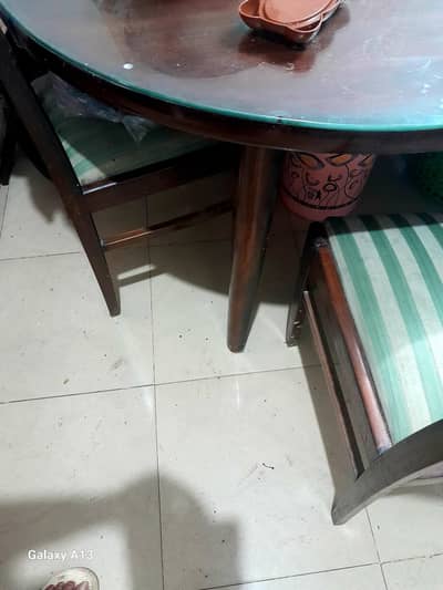 six chairs  tables  with glasse