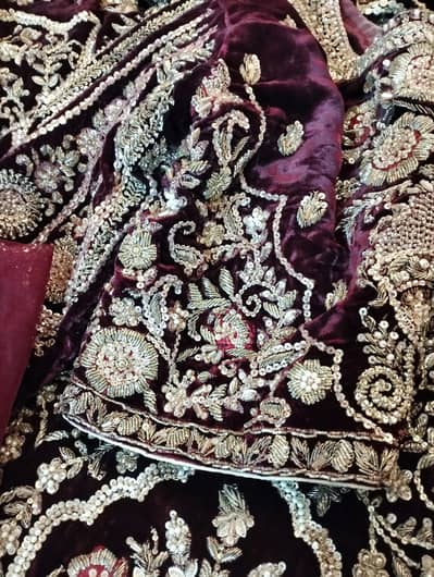 Maroon Velvet Bridal Lehnga