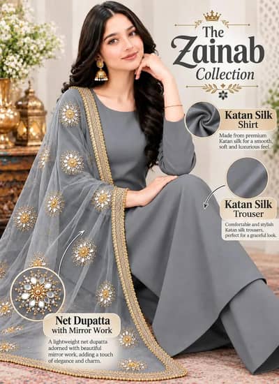 3 Pcs women's unstitched Plain Suit