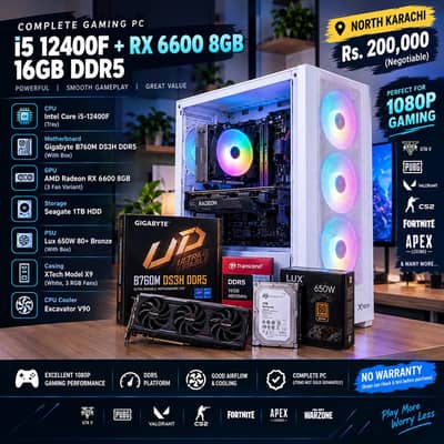 i5 12400F + RX 6600 8GB + 16GB DDR5 Gaming PC