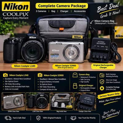 Nikon Coolpix L340 + S2900 Camera Package | Bag + Charger