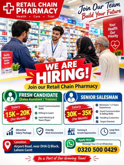 We Required Experienced Staff For Pharmacy