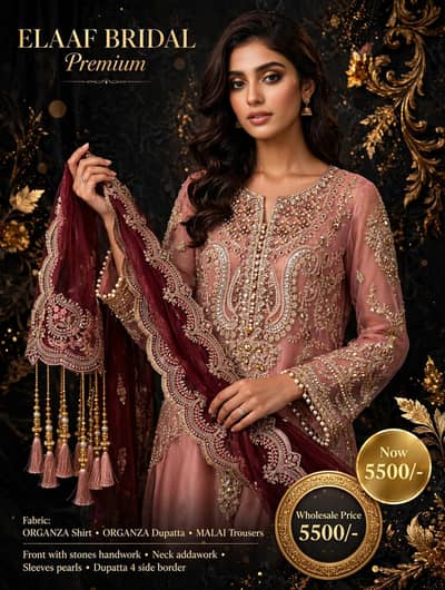 ELAAFBRIDA  Premium  Organza  Hardworker Suit -Pink  With  Maroon  Dup