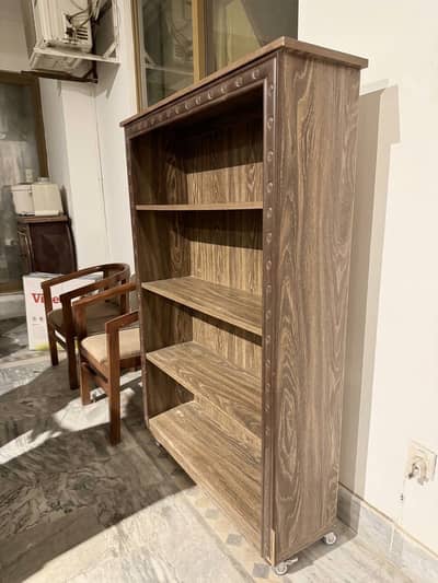 Vintage Wooden 4-Shelf Open Bookcase with wheels