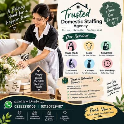 maid/Nannies/Cook/House Helper/Care Taker and all kinds of Domestic
