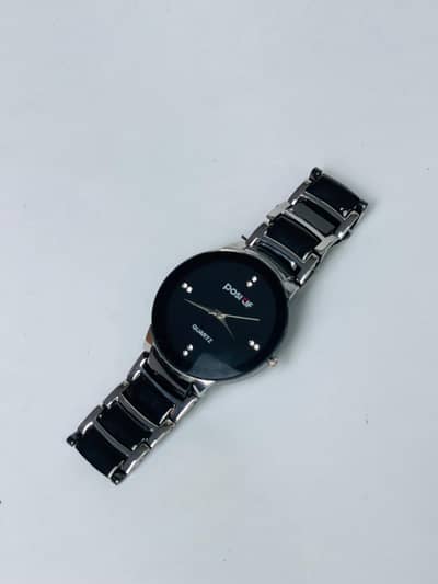 Men's Stainless Steel Black Dial Quartz Watch