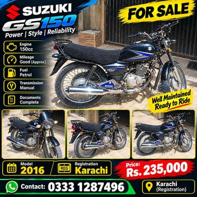 Suzuki GS 150 | Model 2016 | Karachi Registered