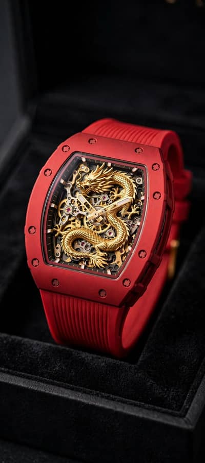 Red Dragon Skeleton Watch For Men - Silicone Strap - Box Pack