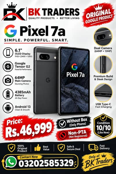 Google Pixel 7a Non PTA 10/10 Like New Charcoal - BK Traders