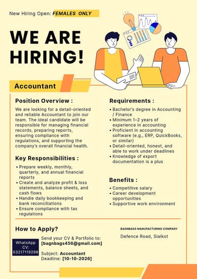 We need Accountant,Administrator & Graphic Designer (Details on Photo)