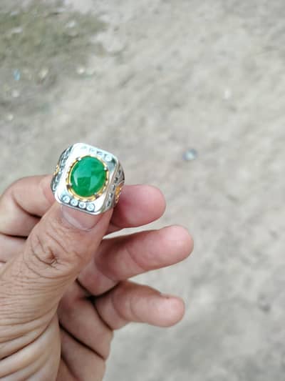 beautiful natural sawat emerald with selvir ring available for sale