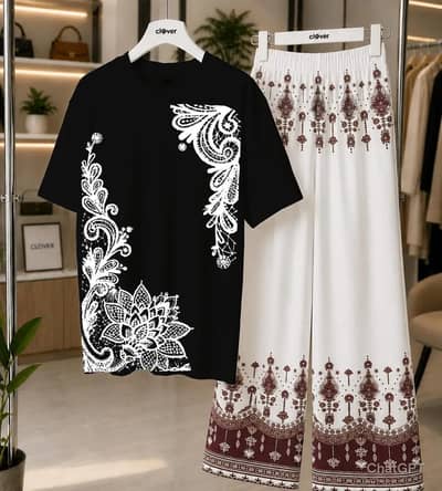 Beautiful 2 Pcs Women Printed Night Suit