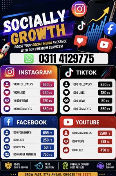 Social Media Followers, Subscribes, Likes, Comments all Available