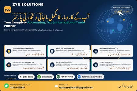 Accountant, Sales Tax, Income Tax, Import Export & LC Services Lahore