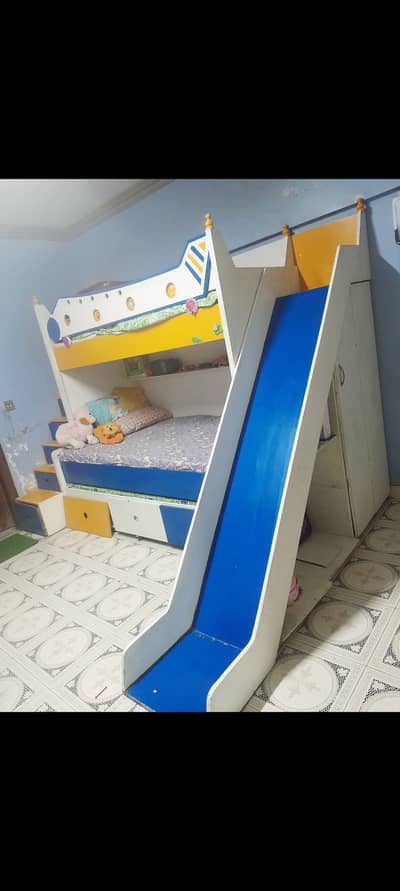 Kids Bunker 3 in 1 one with Slide and stairs included drawers cupboar