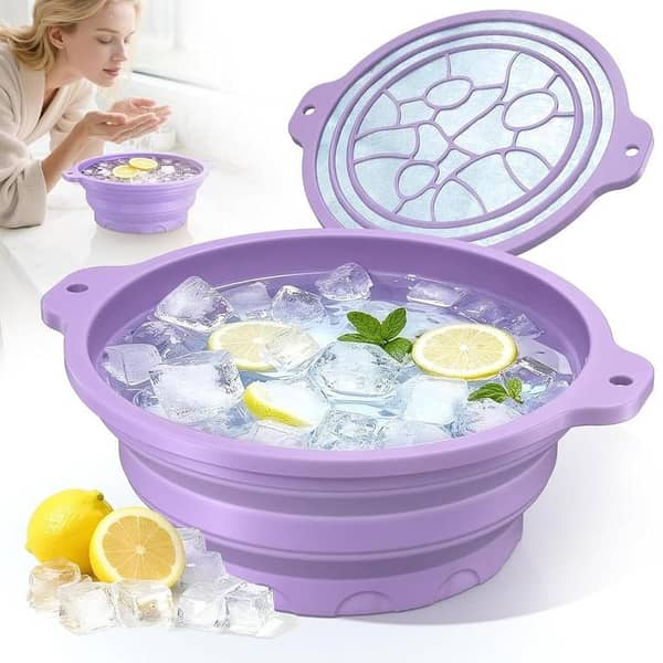 T  Silicone Ice Cube Bowl for Ice Facial & Cold Therapy, Foldable Facial Ice Bath with Built-in Icetray