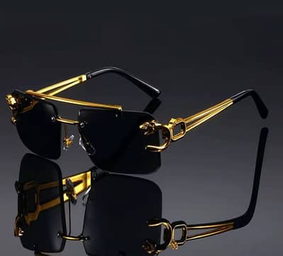 Luxury Rimless Gold Panther Sunglasses – Brand New Condition
