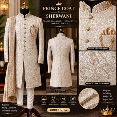 Premium Embroided Shairwani and Royal Coat