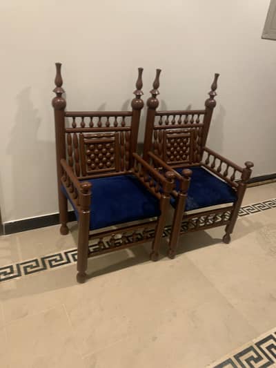 2 antique style chairs in good condition and one baby automatic swing