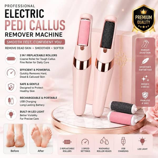 T  Rechargeable Electric Pedi Callus Remover for Feet – Professional Pedicure Foot File Machine | Cracked Heel Remover, Dead Skin Remover & Foot Grinder Tool | Portable Rechargeable Foot Care Device for Smooth Soft Heels