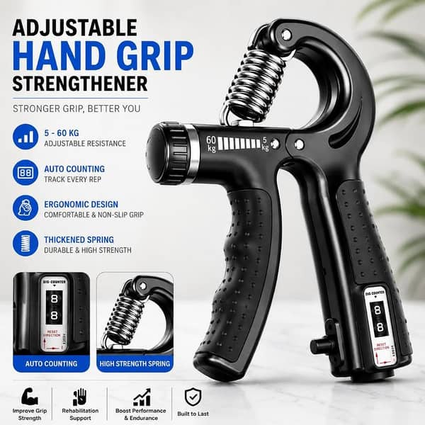 T  Adjustable Hand Grip Strengthener 5–60KG with Counter – Non-Slip Hand Gripper for Wrist, Finger & Forearm Exercise | Portable Grip Trainer for Gym, Home Workout, Fitness & Rehabilitation (Men & Women)