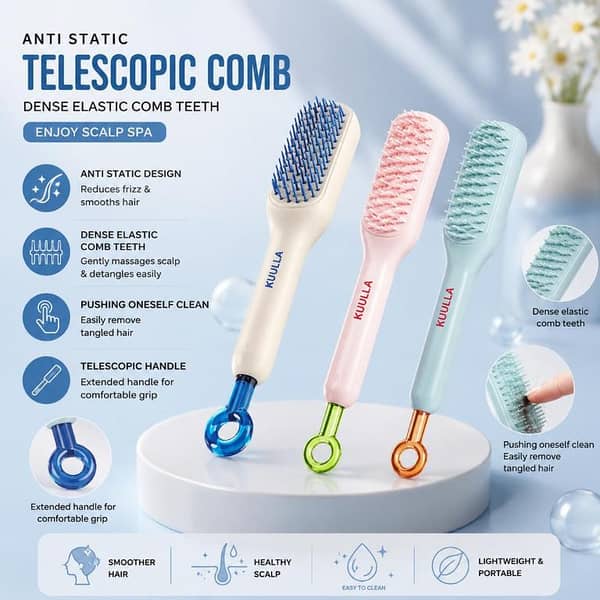 T  Self Cleaning Hair Brush with Retractable Bristles – Anti-Static Detangling Massage Comb | One Push Easy Hair Removal Styling Brush for Women & Men | Smooth Hair Care & Scalp Massage Brush