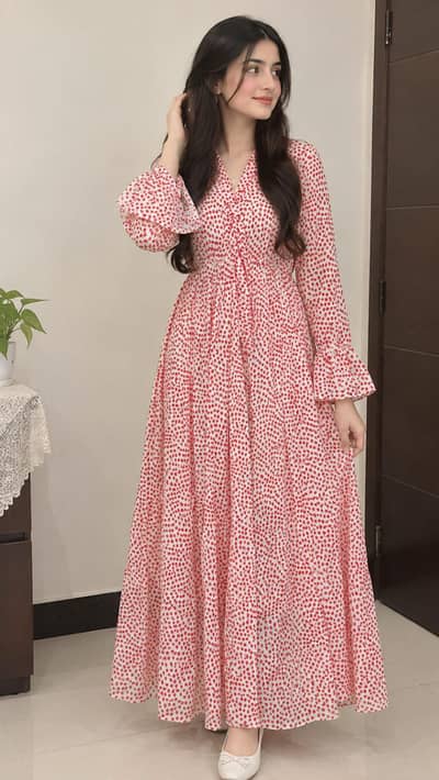 Beautiful Red & White printed maxi For Girls