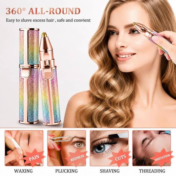 T  2-in-1 Rechargeable Hair Remover & Eyebrow Trimmer with LED Light – Painless Facial Hair Removal Device for Women | Portable Precision Eyebrow Shaver & Face Hair Trimmer for Smooth Skin