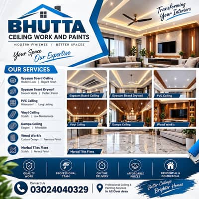 Gypsum board Ceiling, gypsum drywall partition, glass partition,