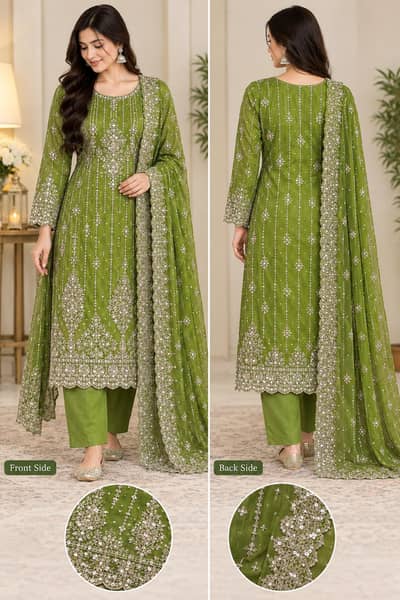 beautiful 3 piece suit with heavy silver work long shirt