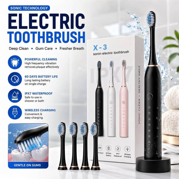 T Rechargeable Electric Toothbrush for Adults & Kids – Smart Sonic Whitening Toothbrush with 5/6 Cleaning Modes | IPX7 Waterproof Portable Toothbrush with Timer & Travel Holder for Deep Teeth Cleaning