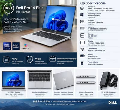 Dell Pro 14 PLUS ULTRA 5 Laptop 236V Pro 16GB/8500MT/Sec