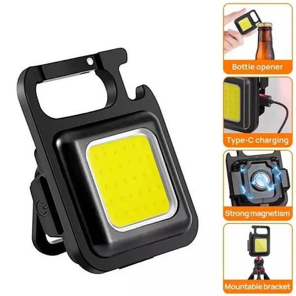 T  Mini LED Portable Keychain Flashlight – USB Rechargeable COB Work Light with Strong Magnet, Bottle Opener & Keychain Hook | Multifunction Emergency Pocket Torch for Camping, Hiking, Fishing, Outdoor & Daily Use