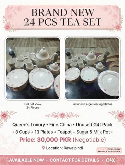 Brand New Unused 24 Pcs Queen's Luxury Tea Set - Complete Box