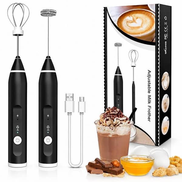 T  2-in-1 Rechargeable Electric Coffee Beater & Grinder – USB Powered Portable Milk Frother, Coffee Foam Maker & Mini Grinder | Handheld Coffee Mixer, Egg Beater, Cream Whisk & Kitchen Baking Tool for Cappuccino, Latte, Coffee, Milk, Cream & Baking Use