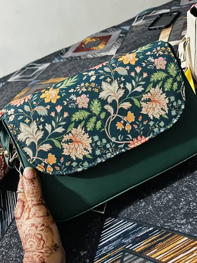 Brand New Green Floral Crossbody Bag For Girls - Imported With Tag