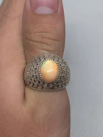 Natural Opal Silver Ring for Men | Gents Traditional Gemstone Ring
