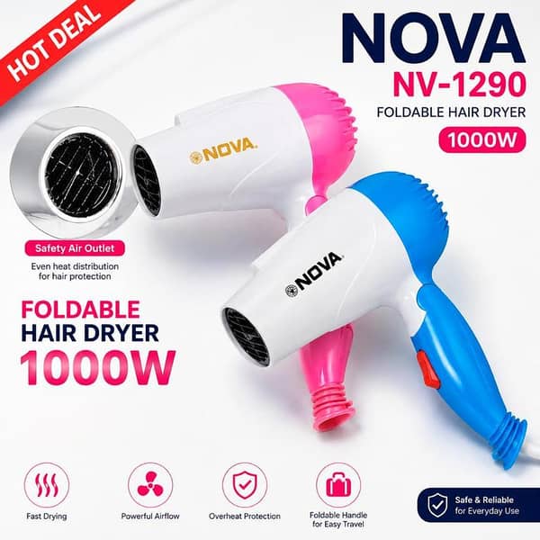 T  Foldable Mini Travel Hair Dryer 1000W – Lightweight Portable Hot & Cold Air Blow Dryer with Dual Speed Settings | Compact Folding Hair Dryer for Home, Travel & Daily Hair Styling