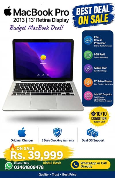 apple macbook pro 2013 core i5 laptop 128 gb