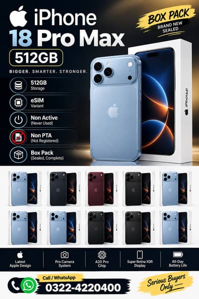 Apple iPhone 18 Pro Max Box Pack 512 Gb Non Active Non Pta Esim Varian
