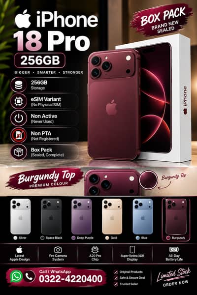 iPhone 18 Pro Box Pack 256Gb Non Active Non Pta Esim Variant