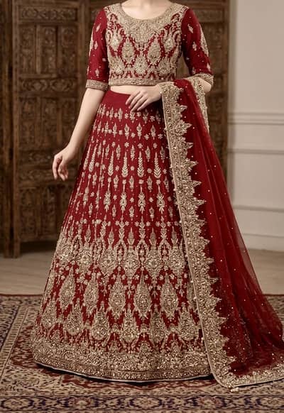 Heavy handwork Bridal lehnga Maroon Embellished (Zardozi & Pearl Work)