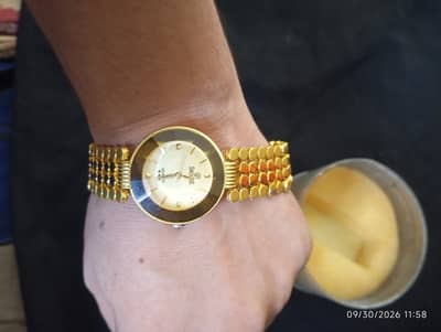 Men watch swiss quartz 22k gold electrorlated