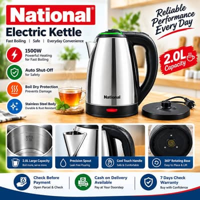 Electric Kettle 2 Litre Stainless Steel – Fast Boiling | Automatic Cut