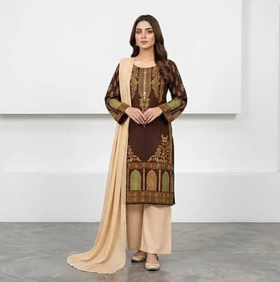 Brown arabic lawn 3 PC suit - free delivery Faisalabad - COD