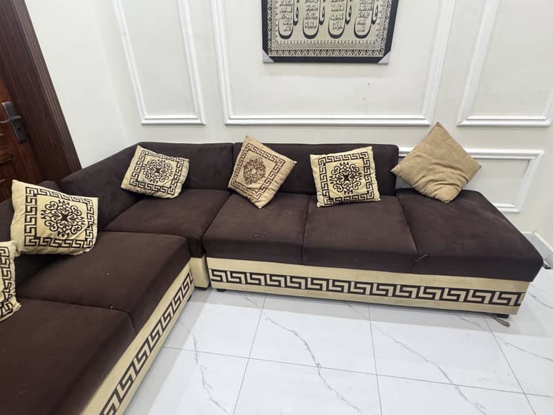 L shape Versace brown colour sofa 1