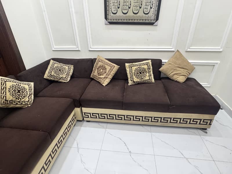 L shape Versace brown colour sofa 3