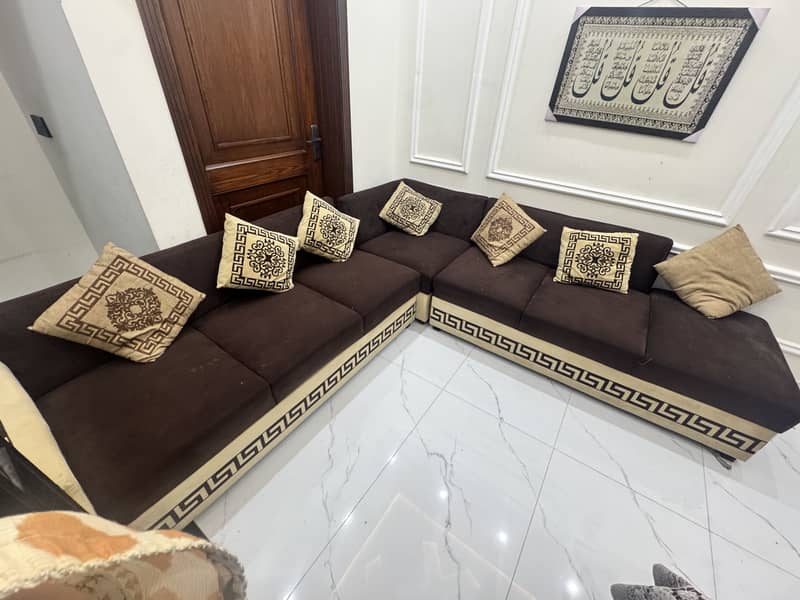 L shape Versace brown colour sofa 4